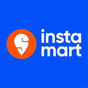 Clock and dollar sign icon representing In-Sto-MaRt logo, blue background.